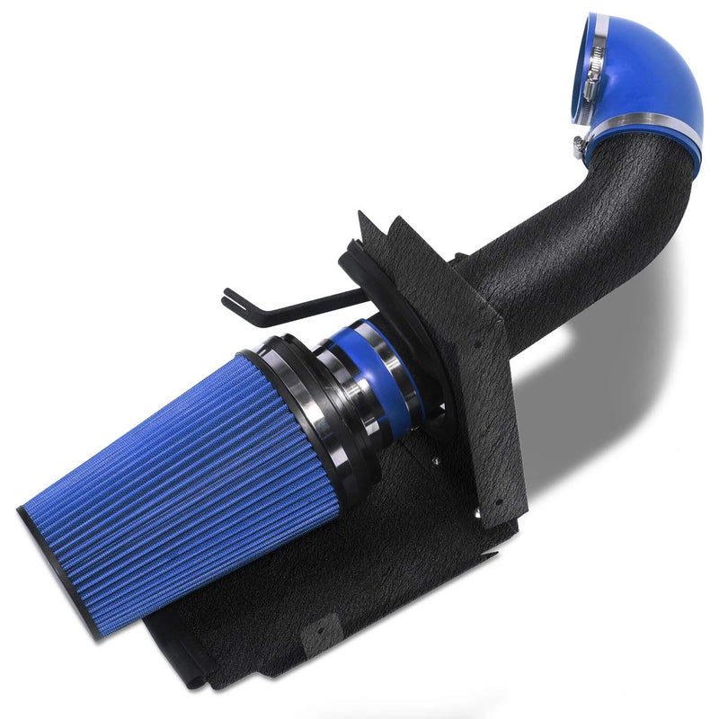 MOOSUN 4 inch Cold Air Intake Black Tube + Heat Shield for 1999-2006 GMC/Chevy V8 4.8L/5.3L/6.0L Silverado 1500/2500/3500 Blue - Image 1